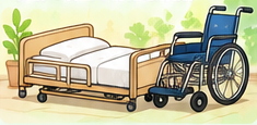 介護ベッドと車いす